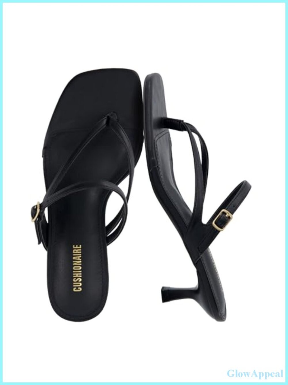 Square toe thong strap faux leather kitten heel sandals